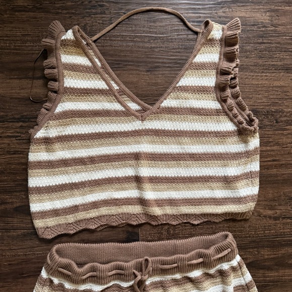 Madden NYC 3XL 2 Piece Set Striped Knit Ruffle Crop Top Mini Skirt Boho - Picture 2 of 7